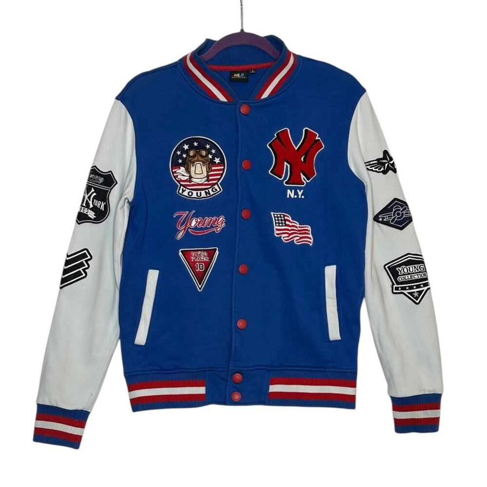MLB New York Yankees blue white varsity jacket size Small
